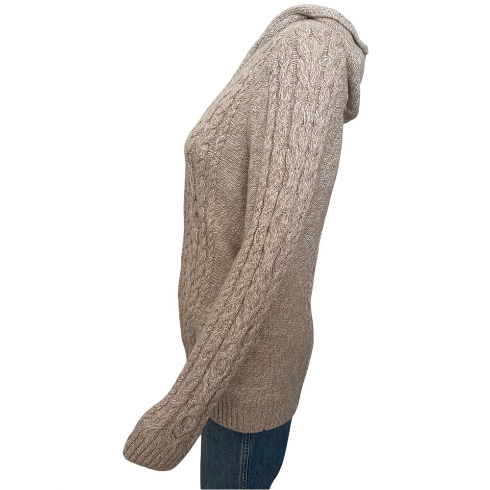 L.L Bean Beige Cream Hooded Cable Knit Front Zip Sweater Cardigan Medium - Picture 4 of 9